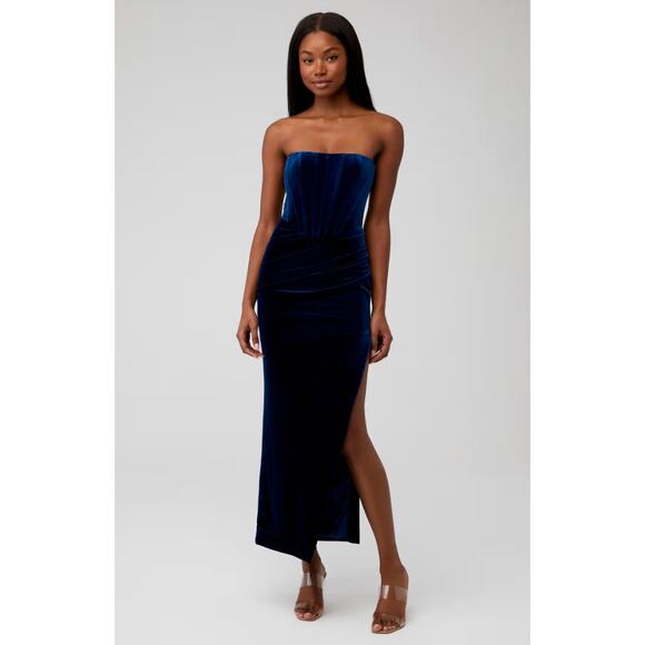Bardot EVERLASTING VELOUR NAVY MIDI DRESS Small - Picture 2 of 8